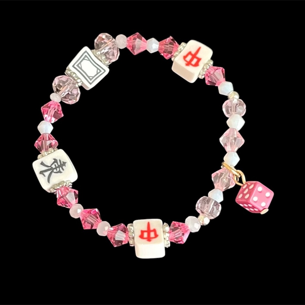 Mahjongg Tile Bead Stretch Bracelet – Fun Beaded Jewelry Gift for Game Lovers